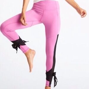 Lucy Light & Free Leggings Womens Medium Pink Black Mesh Ankle Tie Yoga Pants